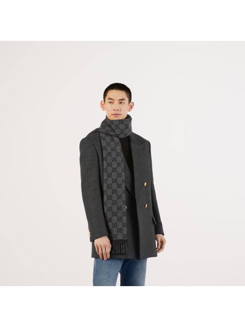 Жаккардовый вязаный шарф Gucci GG